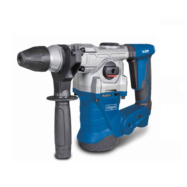 Scheppach hammer drill with black handle and silver drill bit. Suitable for various drilling tasks.